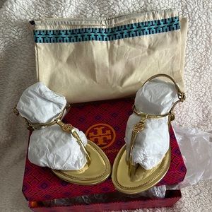 Tory Burch Emmy Flat Sandal - Specchio Metallic Gold - Size 6.5